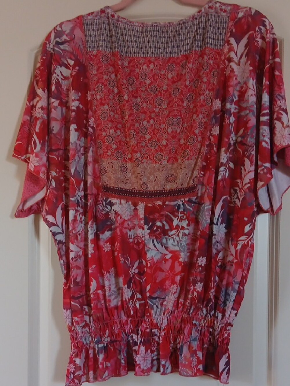 ONE WORLD Floral Tie-Front Blouse in Coral and Pink - Picture 5 of 6